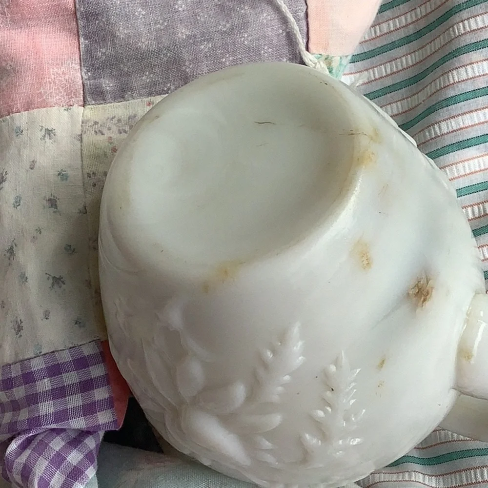 Vintage 2 Piece Bundle White Milk Glass Creamer Syrup